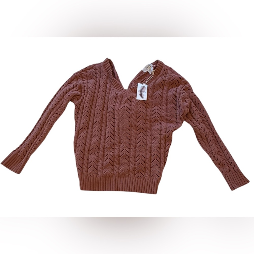 Jessica Simpson V-Neck Cropped Sweater in Rich Pink Salmon Size Small NWT